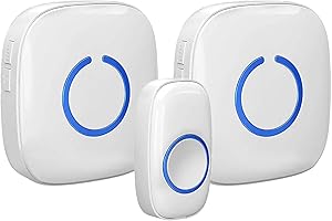 SadoTech Wireless Doorbells for Home, Apartments, Businesses, Classrooms, etc. - 1 Door Bell Ringer & 2 Plug-In Chime Receiver, Battery Operated, Easy-to-Use, Wireless Doorbell w/LED Flash, White