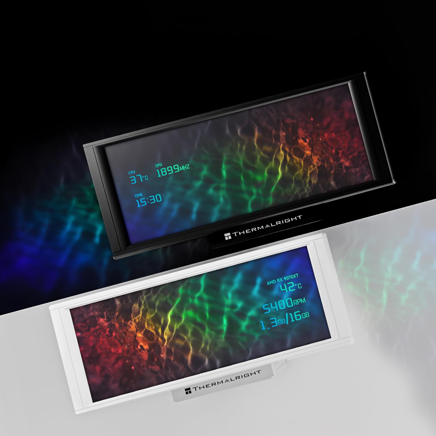 TR-Trofeo Vision 360 ARGB Schwarz CPU Aio Kühler, CPU Wasserkühlungssystem, 6,86 Zoll langer IPS-Bildschirm mit 1280x480 Auflösung, für AM4 / AM5, LGA1851 / 1700, 8