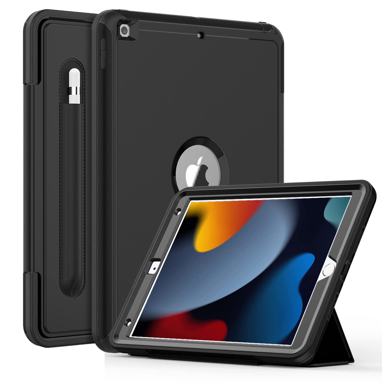 DAORANGE iPad 9th / 8th / 7th Generation case 10.2 Inch, Heavy Duty Shockproof Smart Cover with Pencil Holder, Auto Sleep/Wake, Tri-fold Stand Case for iPad 10.2" 2021/2020/2019 (Black)