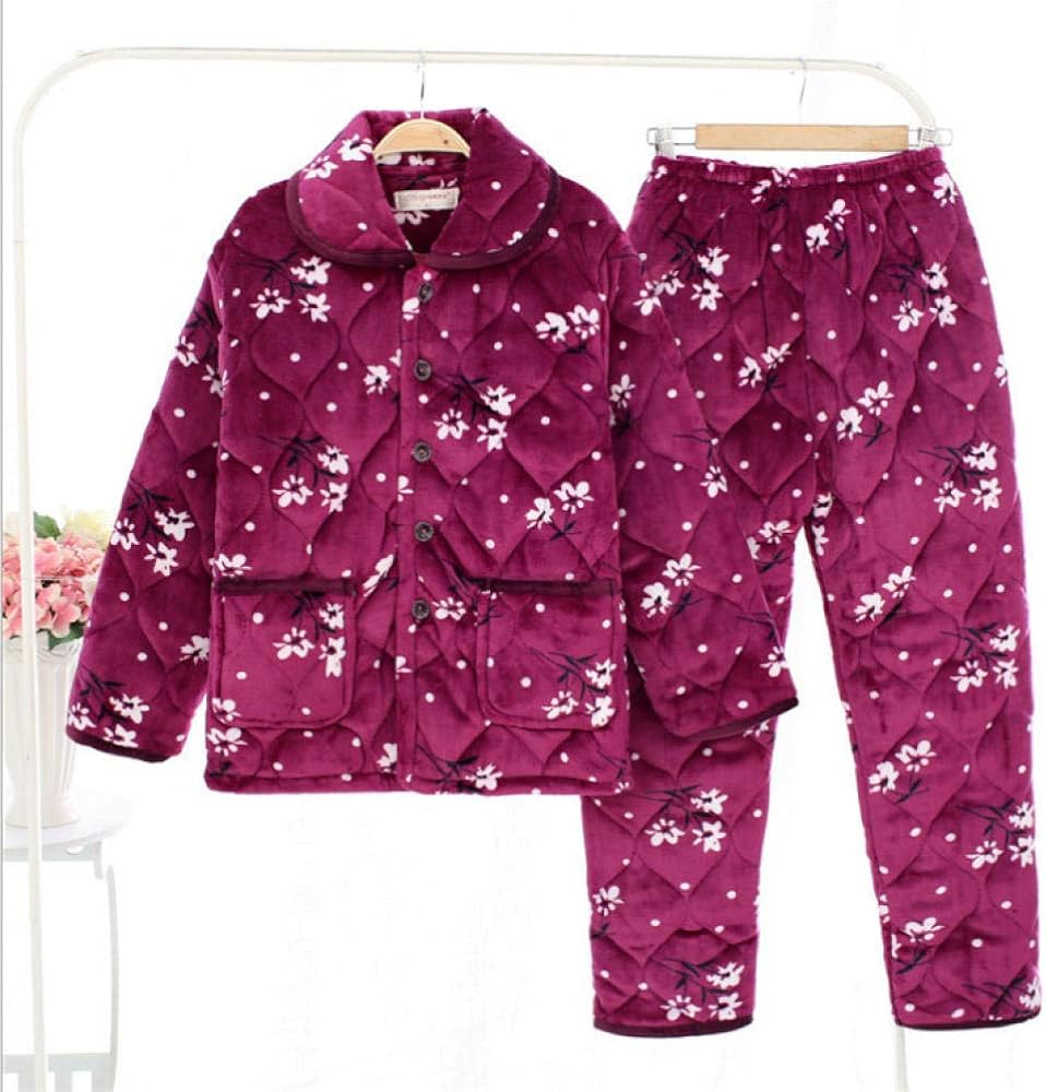 PAJAMASX Winter Ladies Padded Pajamas Flannel ThreeLayer Padded Thick
