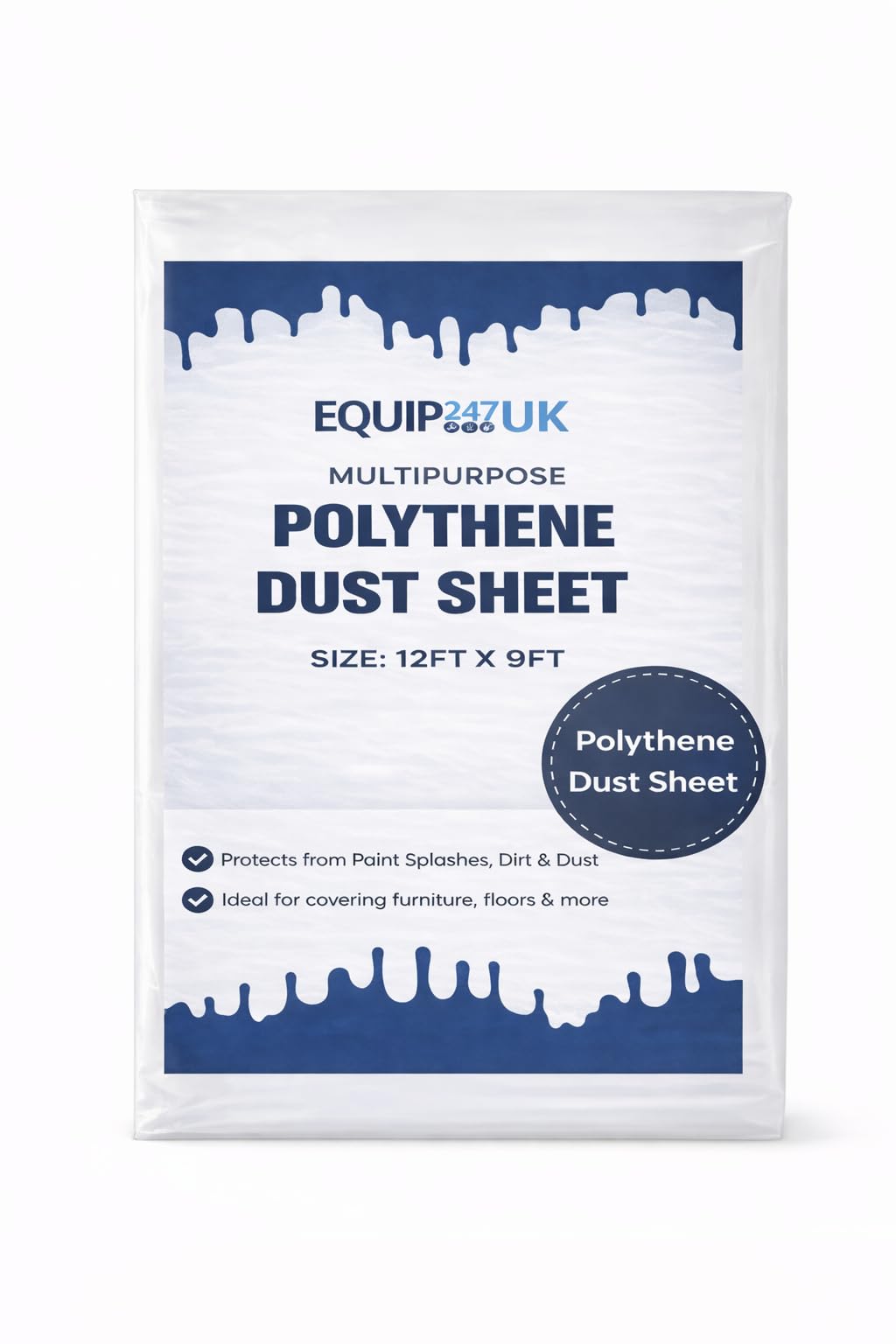 Equip247uk POLYTHENE DUST Sheet Waterproof Protects Against Paint Spills, Dirt & DUST (6, 3.6M x 2.7M 12ft x 9ft)