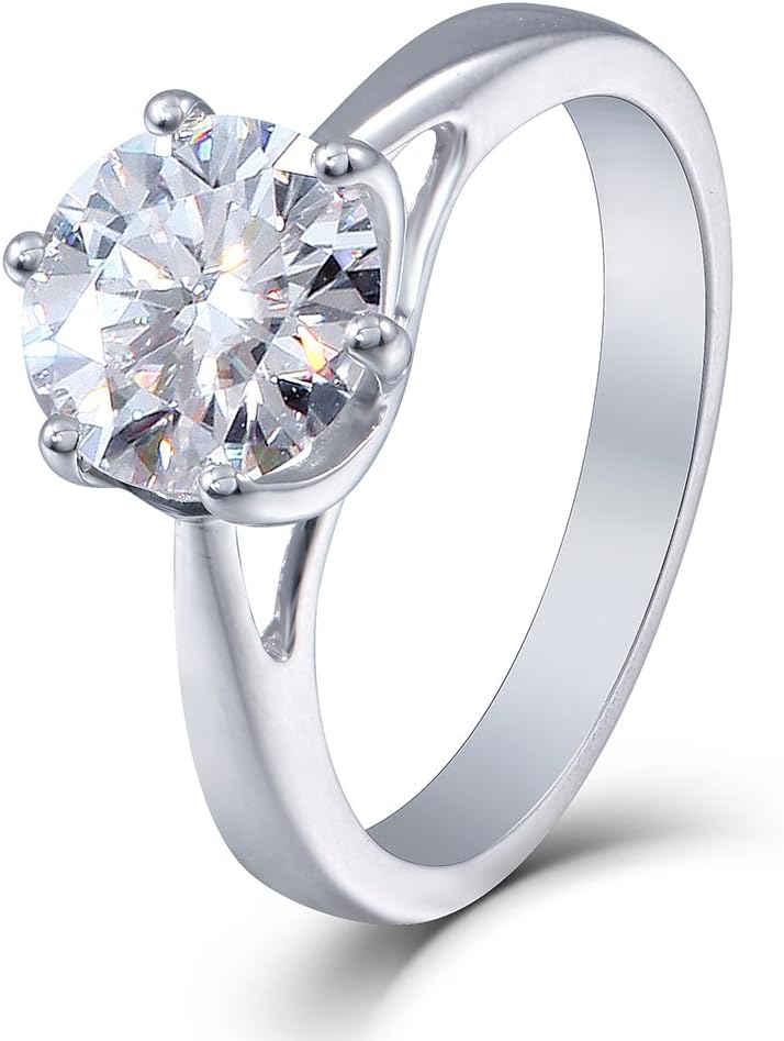 Solid 10K White Gold 2ct 8MM H-I Color 2.8MM Width Heart Arrows Cut Moissanite Engagement Ring for Women