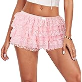 Women Layered Ruffle Shorts Y2K Lolita Bloomers Lace Trim Booty Shorts Sexy Mini Bottoms Cute Coquette Pettipants