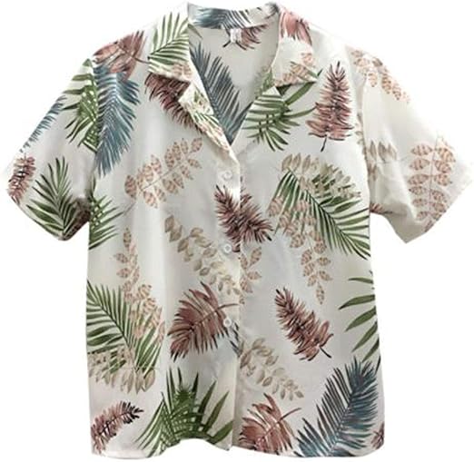 Amazon ミリケ プリント シャツ アロハシャツ ハワイシャツ レディース トップス ビーチシャツ 夏 半袖 薄手 Vネック ラペル 浜辺 カジュアル シャツ ブラウス 通販
