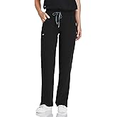 COMENII Scrubs for Women, Knit Yoga Waistband Straight Leg Cargo Pants, Classic Fit Womens Scrubs Pants