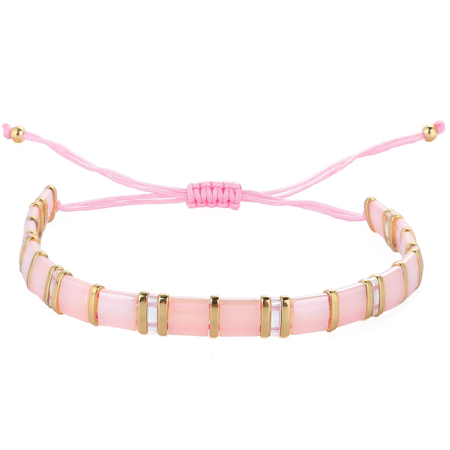 KELITCH Colorful Friendship Stretch Bracelets Candy Miyuki Beads Bracelets Adjustable Mixed Strand Bracelets - Pink 01H