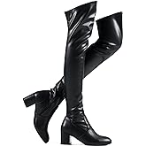 Shoe'N Tale Women Stretch Suede Chunky Block Heel Thigh High Over The Knee Boots