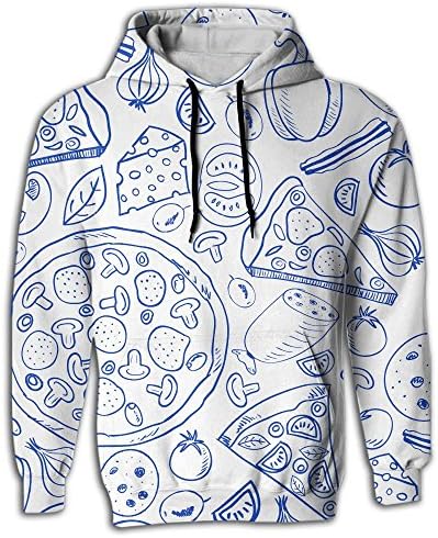PINPINTA Long Sleeve Hoodie Pullover Blouse Sweatshirt Illustration Of Pizza Doodle On Squar Sketch Long Sleeve Hooded Sweatshirt Girls Boys S-2XL