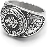 GuoShuang Nordic Viking Wolf Geri and Freki Rune Amulet Stainless Steel Ring with Valknut Rune Gift Bag