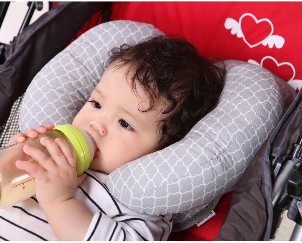 Vocheer Oreiller 2 En 1 Anti Tete Plate Oreiller Bebe Soutien De La Tete Oreiller De Voyage Poussette Oreiller Avec Banane Oreiller De Nuque Pour Nouveau Ne 6 Mois A 2 Ans Gris