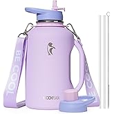 Coolflask Half Gallon Water Bottle with Straw, 64 oz Insulated Stainless Steel Water Jug With Handle Metal Double-Walled Vacuum Large Flask With Strap Leakproof, Keep Cold 48 Hrs Hot 24hrs, Lavender