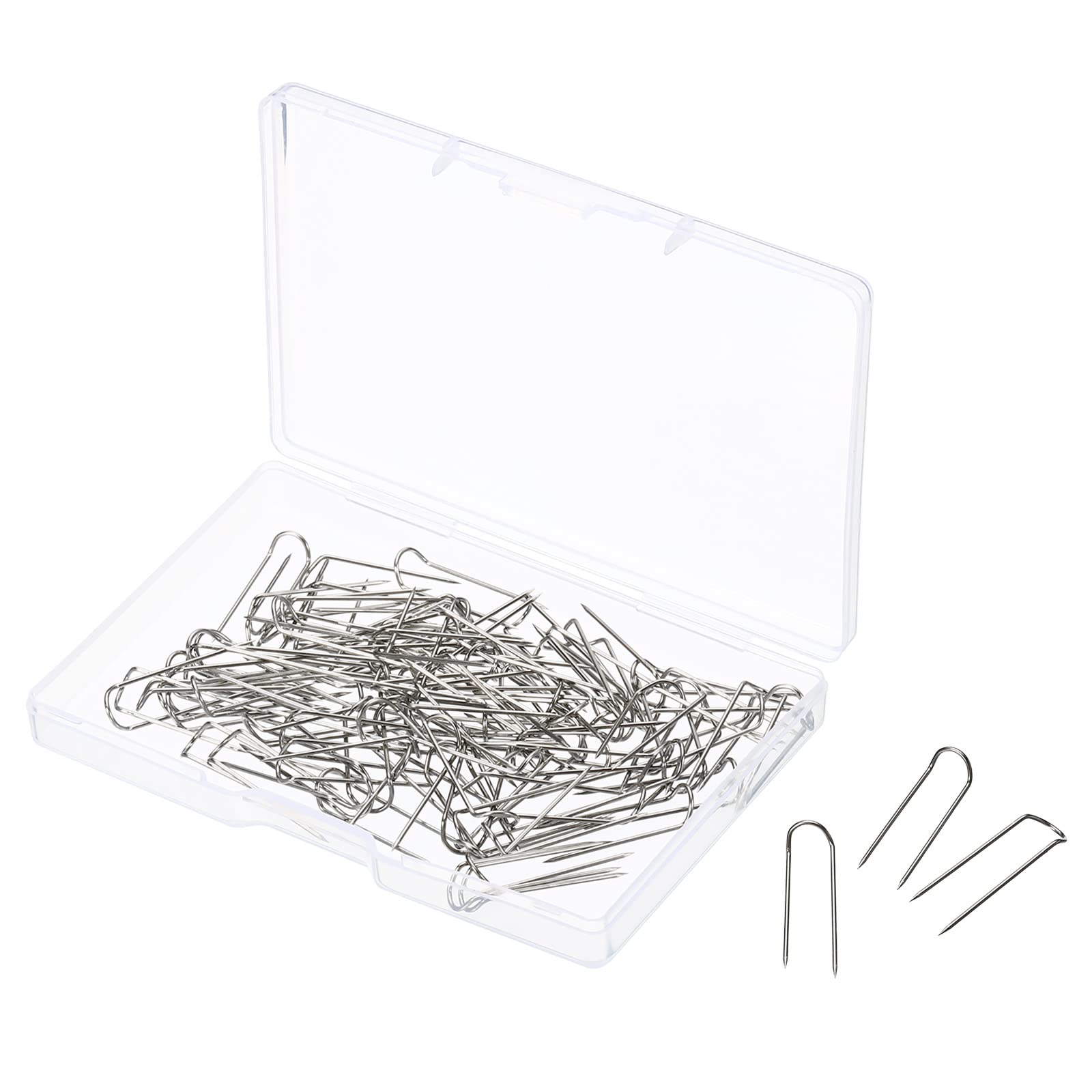 PATIKIL U-Pins, 100 Pack Ornament Steel Needle Blocking Fork Pin for Craft Fabric Sewing, Silver