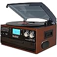 Boytone BT-22MS, Bluetooth Record Player Turntable, AM/FM Radio, Cassette, CD Player, 2 Built in Speaker, Ability to Convert Vinyl, Radio, Cassette, CD to MP3 Without a Computer, SD Slot, USB, AUX