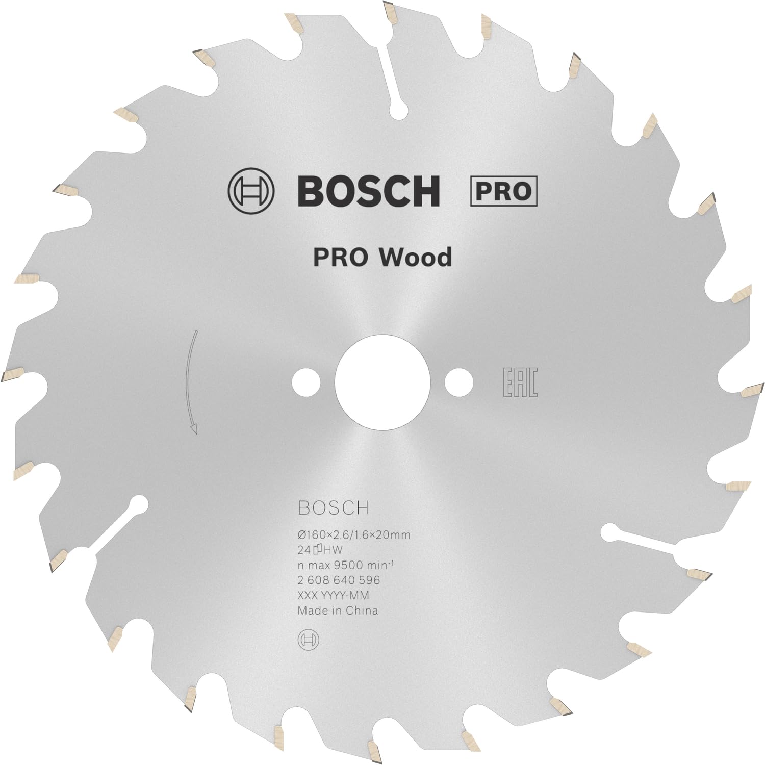 Bosch 2608640596 Optiline Saw Blade, 160mm x 2.6mm x 20mm, 24 Teeth, Grey, Wood