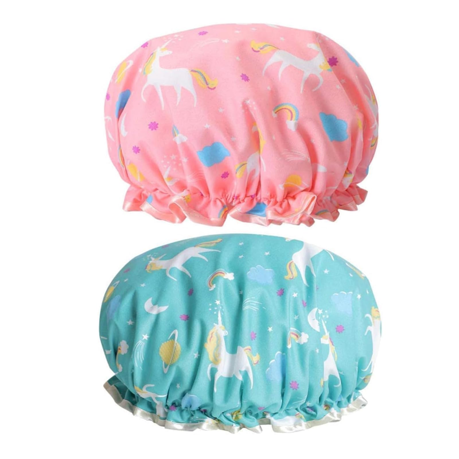 JYTDBCS 2 Pcs Unicorn Shower Caps Bath Caps Reusable Waterproof Double Layers for Women Hair Protection EVA Plastic Lace Elastic Band Hat Environmental,shower cap for kids,shower hat for kids