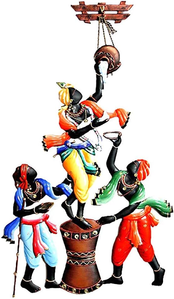 CINAGRO® - Wrought Iron Wall Decor Hanging Lord Krishna Makhanchor Home Décor