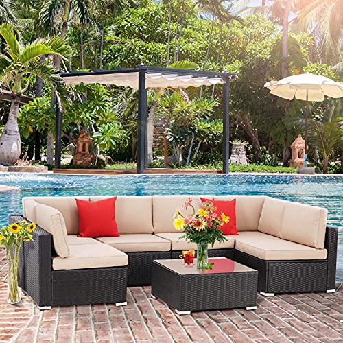 SUNCROWN 7Piece Outdoor Sectional Sofa Couch PE Rattan Wicker