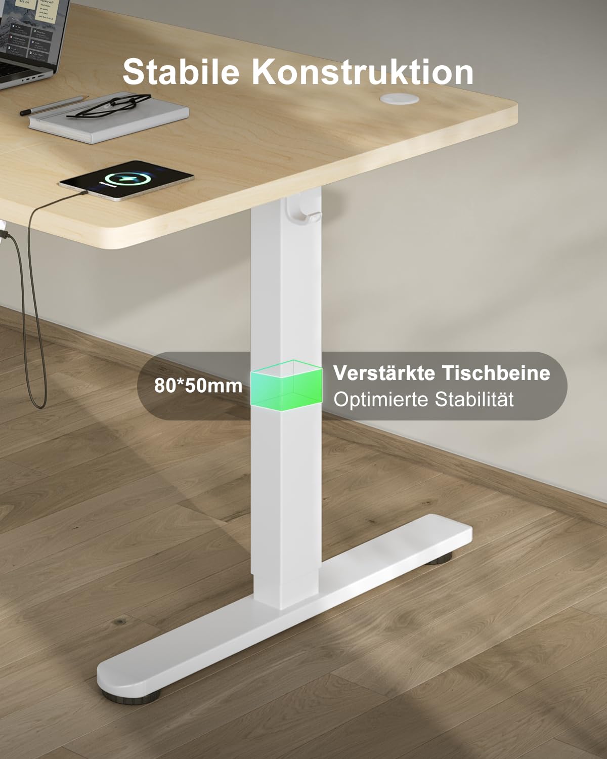 Devoko Höhenverstellbarer Schreibtisch 160x80cm mit Typ-C Ladeanschluss, Schreibtisch Höhenverstellbar Elektrisch, Mobiler Elektrisch Computertisch mit Kabel Management Tray, Eiche 7