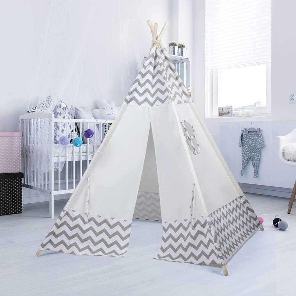 JUNHE Kids Foldable Teepee Play Tent with Carry Case for Indoor Outdoor Kids Playhouse Portable Kids Tent