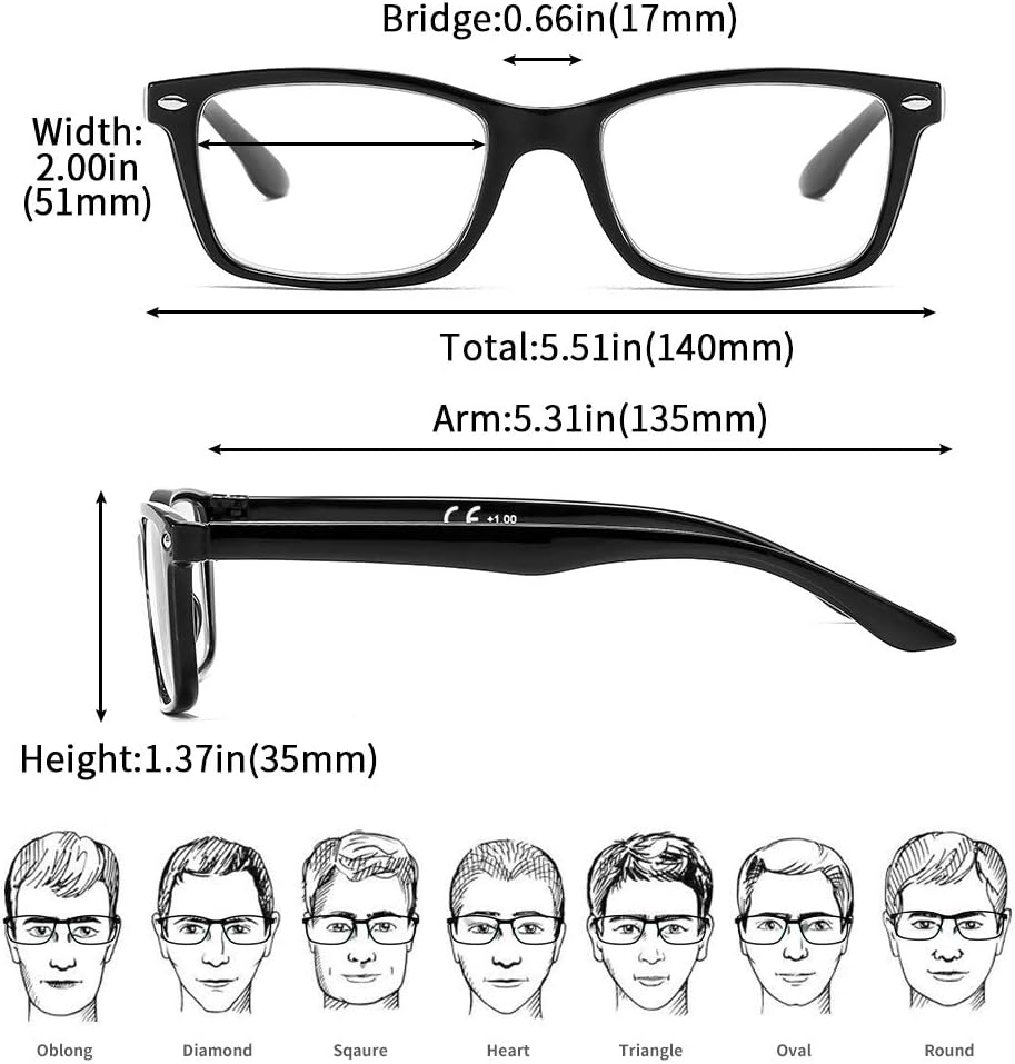 Suertree 3 Pack Reading Glasses Spring Hinge Computer Glasses Square Presbyopic Reader Glasses Aided Eyeglasses Unisex 2.0 BM151 - Image 3