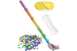 LAKINGO 31 Inch Pinata Stick, Rainbow Piñata Stick with 5M Rope, Blindfold, and Colorful Confetti, for Kids Birthday Pinata Party