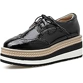 Women's Platform Brogue Oxfords Fashion Leather Wingtip Round Toe Comfort Height-Increasing British Style Causal Work Business Walking Oxfords