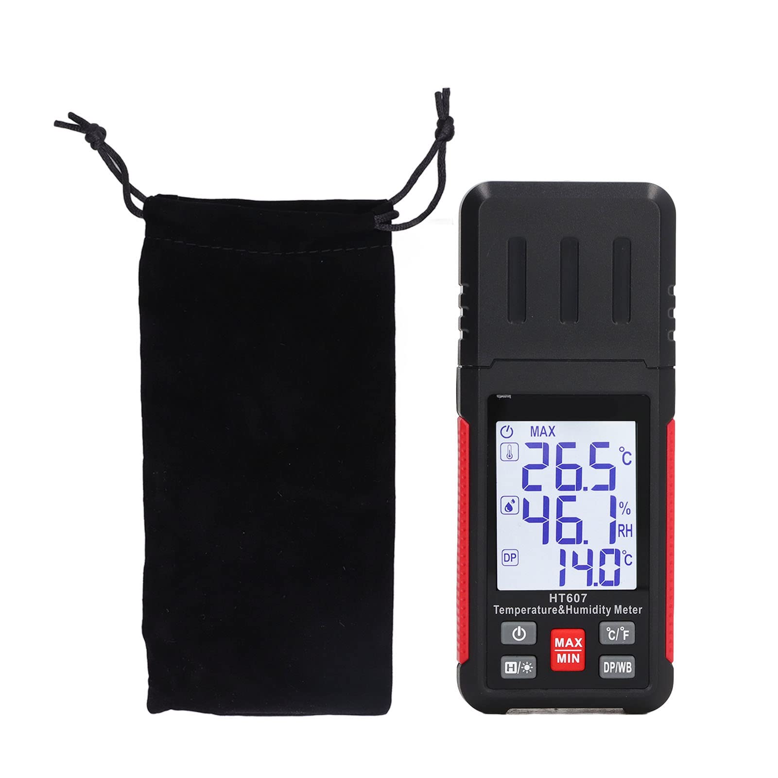 Kadimendium Handheld Temperature Humidity Meter High Accuracy ABS Hygrometer Thermometer Temp Detector with Ambient Dew Point Wet Bulb LCD Backlight