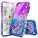 iPod Touch 7 Case, iPod Touch 5/6 Case with Premium HD Screen Protector for Girls, NageBee Glitter Sparkle Liquid Floating Durable Clear Cute Case for iPod Touch 7th/6th/5th Generation -Purple/Blue