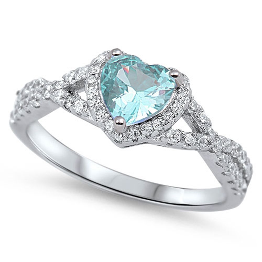 Oxford Diamond Co Sterling Silver Heart Halo Cubic Zirconia Promise Ring