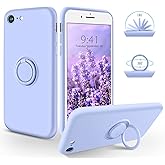 SouliGo iPhone SE 2022 Case, iPhone SE 2020 Case, iPhone 8 Case, iPhone 7 Case, Slim Silicone Soft Rubber Shockproof Protective 360° Ring Kickstand Protection Girls Women Phone Cover, Purple/Lavender