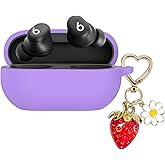 AGAOSH for Beats Solo Buds Case Cover with Cute Strawberry Charm Heart Keychain, Soft Silicone Protective Case Daisy Key Chains for New Beats Solo Charging Case Earbuds Lavender Purple