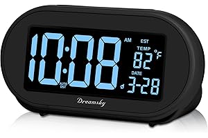 DreamSky Alarm Clocks for Bedrooms, Auto Set Digital Desk Clock for Bedside Nightstand, Electric Clock with Dimmable Brightness Dimmer, Auto DST, USB Port, Date, Temperature, Snooze