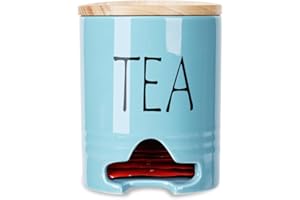 SLJMR Farmhouse Tea Bag Holder with Lid, Ceramic Tea Bag Caddy Dispenser for Countertop,Tea Bag Organizer Storage Container Tea Bag Chest for Beverage Supplies (Turquoise)