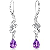 2 Carat Birthstone Earrings 925 Sterling Silver Pear Cut Birthstone Dangle Earrings Jewelry for Anniversary Women Gifts