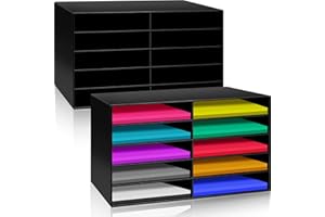 Fuutreo 2 Pcs Construction Paper Storage, Classroom Mailboxe, Back to School Literature Sorter, Sturdy Cardboard Paper Organizer for Teacher, Student, Office, 29.5" x 14.2" x 12.4"(10 Slots,Black)