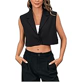 MakeMeChic Women's Old Money Crop Suit Vest Sleeveless Tops Lapel Button Front Waistcoat Vests