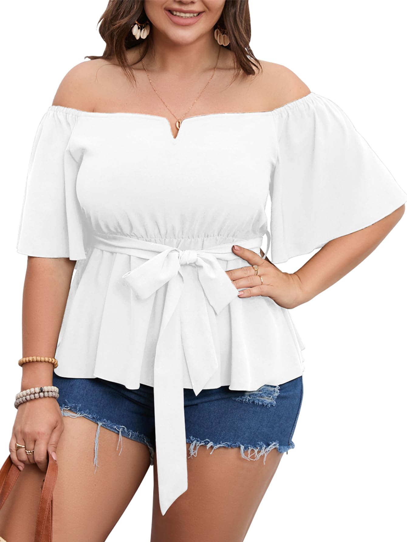 Tennille Off Shoulder Peplum Top, White
