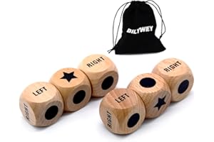 Bilywey 6pcs Left Right Center Game Dice 1 inch Beech Wood Dices with Drawstring Bag (6 pcs)