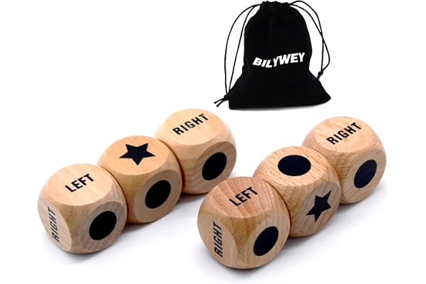 Bilywey 6pcs Left Right Center Game Dice 1 inch Beech Wood Dices with Drawstring Bag (6 pcs)