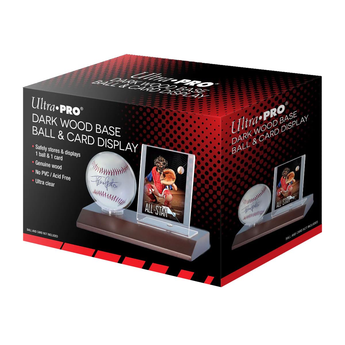 Ultra Pro MLB Dark Wood Base Ball and Card Holder,8.2 x 6.5 x 4.7 inches,Multicolor