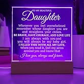 To My Beautiful Daughter "Straighten Your Crown" Acrylic Plaque, Daughter's Plaque Inspirational Display, Unique Gift for Daughter, Meaningful Gift for Daughter's Birthday, Ideal Gift for Christmas (LED Square Acrylic)