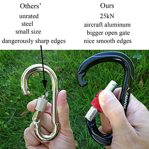 CARAPEAK 25kN Screwgate Locking Pear Shaped Climbing 4 Pack Set HMS Carabiner, Aluminum Rock Climb Clip for Rappelling, Belaying Black - Thumbnail 4