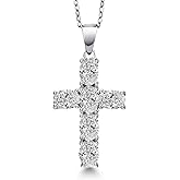 Gem Stone King Cross Necklace for Women | 925 Sterling Silver | Christian Gifts | Oval 6X4MM | Gemstone Birthstone Necklace | Jesus Christian Religious Crucifix Necklace | With 18 Inch Silver Chain