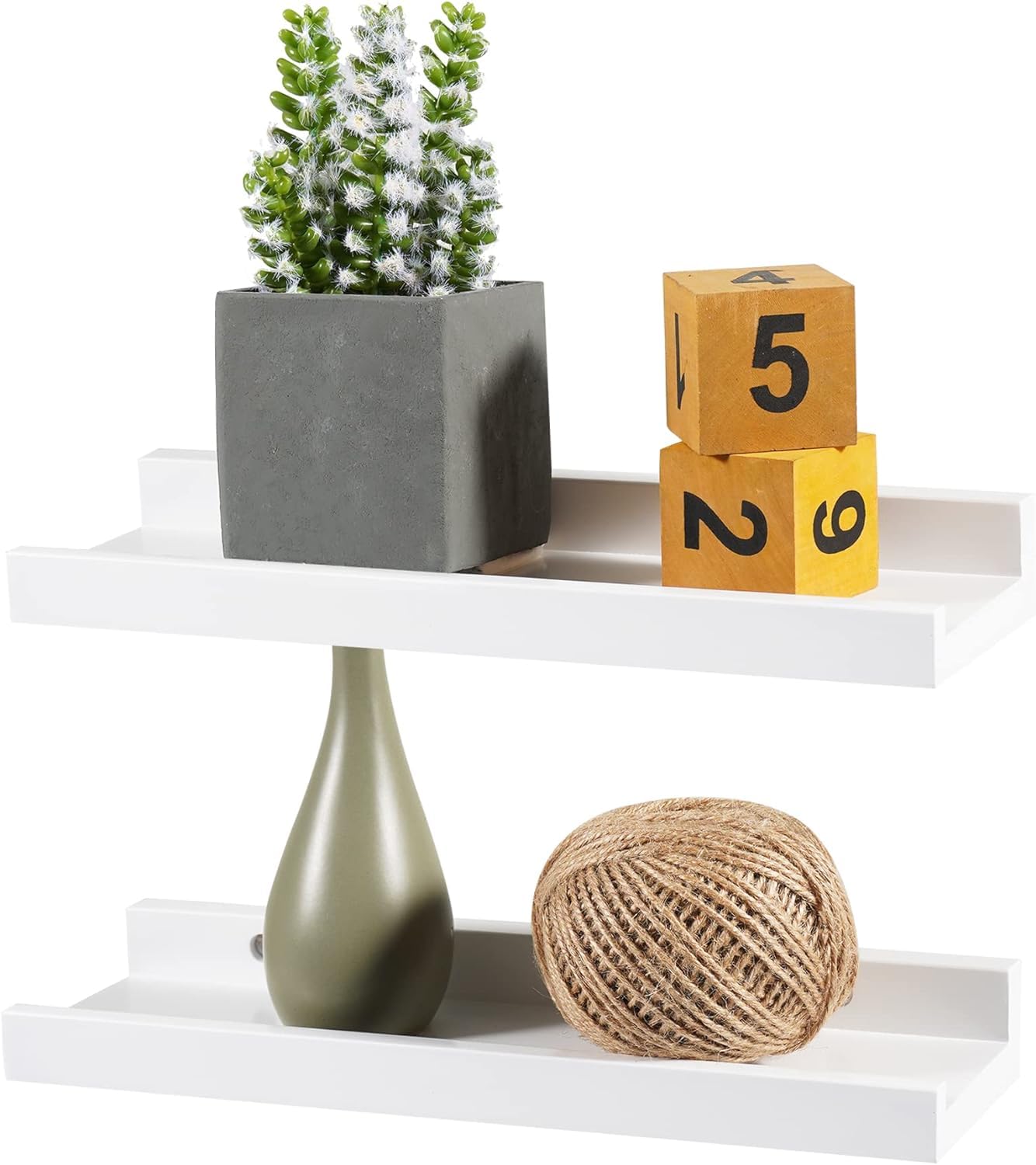 Recogwood White Wood Shelves- 2pcs 30cm Floating Shelf Wall Mounted, Solid Oak Wood Wall Shelves, Wooden Picture Ledge Shelves for Bedroom, Bathroom, Living Room, Kitchen, Home Office, Laundry room