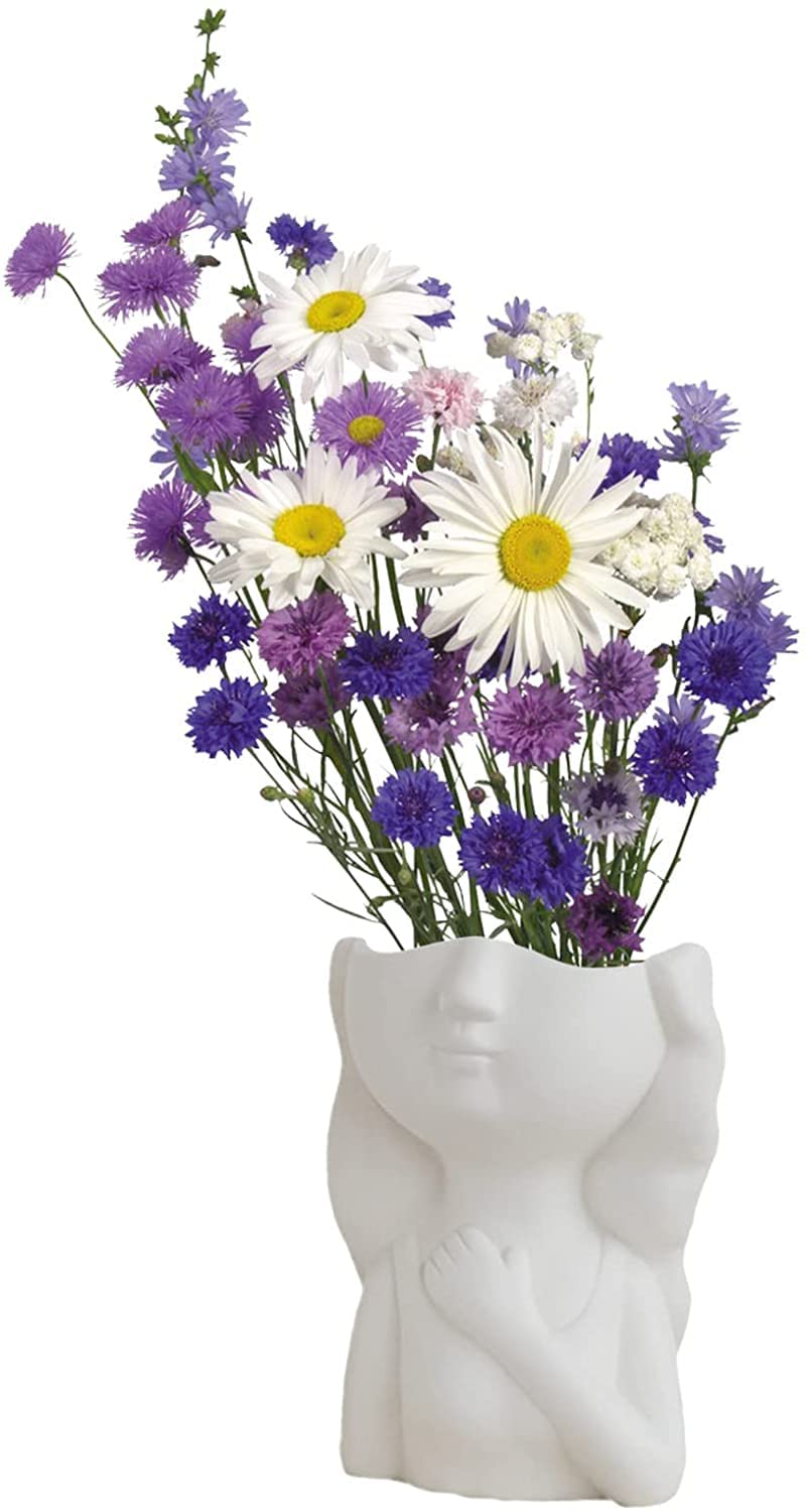 Ceramic Face Flower Vase Modern Sculpture Human Face Vase Creative Vases Decor Statue for Living Room Office Home Kitchen Wedding Decoration (White Girl Face)