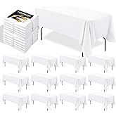 BIGTONE 12 Pack White Rectangle Tablecloth 60 x 102 Inch, Cross Ribbon Packing Reusable Table Clothes for 6 Foot Tables, Wrinkle Resistant Polyester Fabric Table Cover for Wedding, Party, Banquet