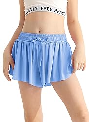 Girls Summer Blue Flowy Athletic Shorts with Pocket
