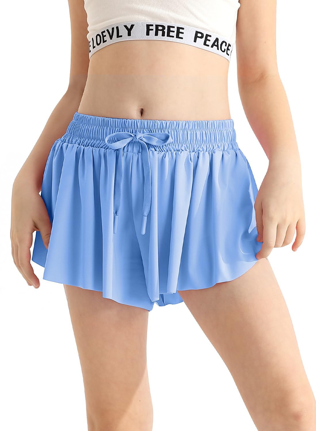 Girls Summer Blue Flowy Athletic Shorts with Pocket