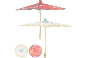 PACKOVE 2pcs Japanese Paper Umbrella Roleplay Costume Japanese Toys Japanese Decor Oiled Paper Parasol Moon Paper Umbrella Asian Umbrella Wooden Blue Umbrella Prop Classical Paper Umbrella