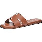 Rihero Women's Dressy Flat Sandals Comfortable Slip On Leather Slide Sandals